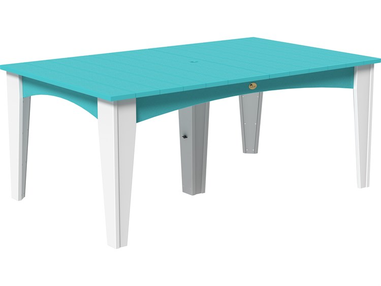 LuxCraft Recycled Plastic Rectangular Island Outdoor Patio Dining Table with Umbrella Hole