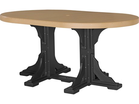 LuxCraft Recycled Plastic 72 x 48 Oval Counter Height Table with Umbrella Hole