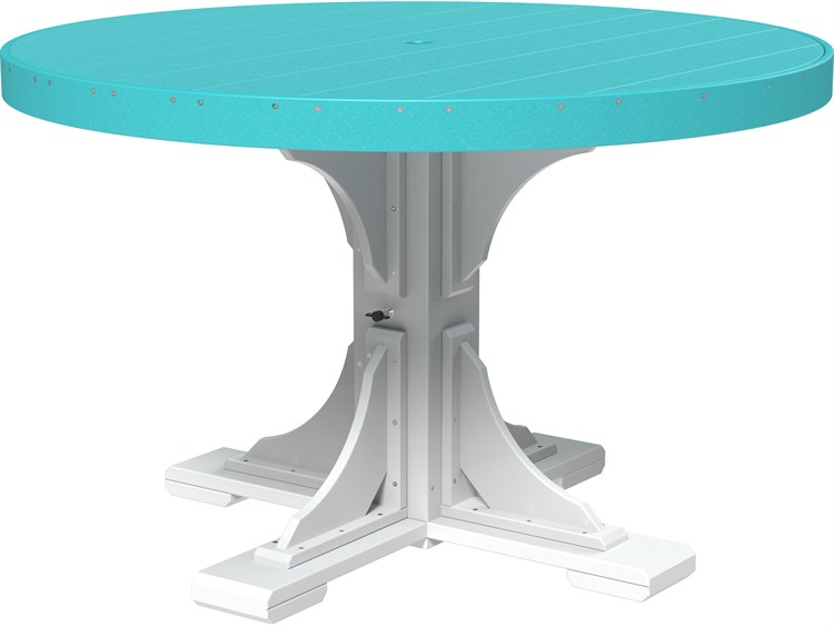 LuxCraft Recycled Plastic Round Outdoor Dining Table with Umbrella Hole