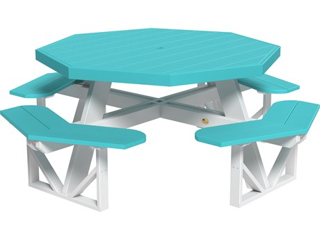 LuxCraft Recycled Plastic 86.5 Octagon Picnic Table with Umbrella Hole