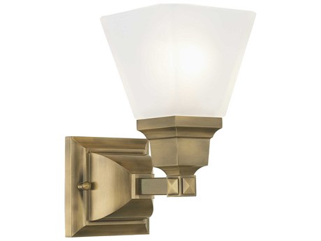 Livex Lighting Mission 1-Light Antique Brass Glass Wall Sconce