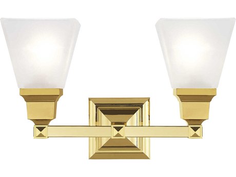 Livex Lighting Mission 2-Light Polished Brass Glass Vanity Light