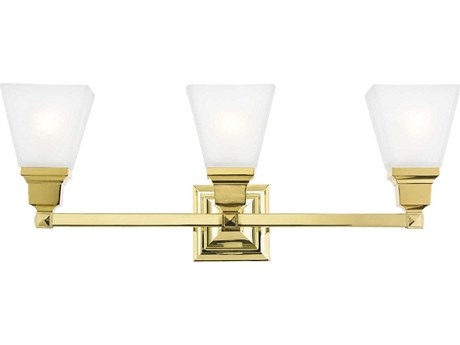 Livex Lighting Mission 3-Light Polished Brass Glass Vanity Light