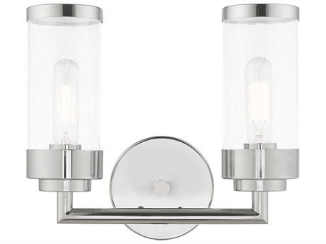 Livex Lighting Hillcrest 2-Light Polished Chrome Clear Glass Vanity Light