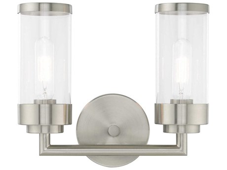 Livex Lighting Hillcrest 2-Light Brushed Nickel Clear Glass Vanity Light