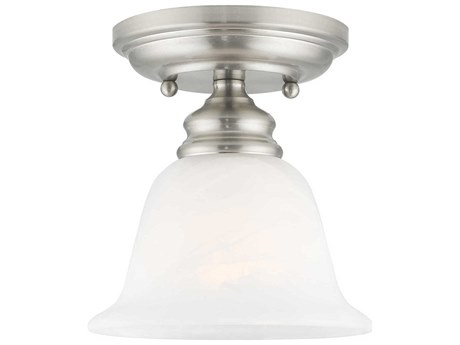 Livex Lighting Essex 1-Light Brushed Nickel Glass Bell Semi Flush Mount