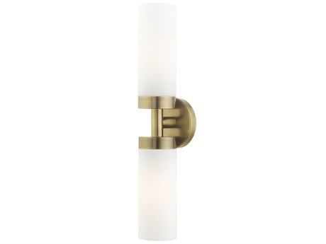 Livex Lighting Aero 2-Light Antique Brass White Glass Wall Sconce
