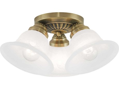 Livex Lighting Edgemont 3-Light Antique Brass Glass Bell Semi Flush Mount