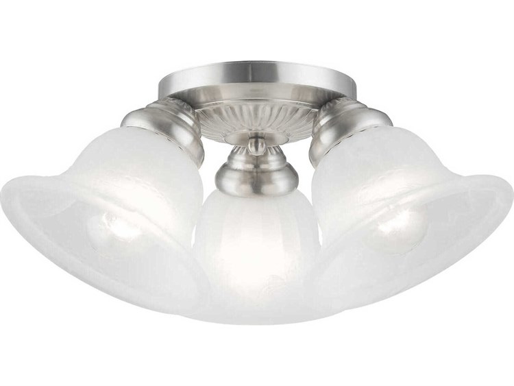 Photos - Chandelier / Lamp Livex Lighting Edgemont 3-Light Brushed Nickel White Glass Bell Semi Flush