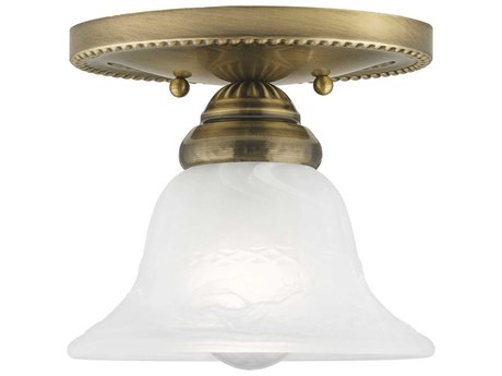 Livex Lighting Edgemont 1-Light Antique Brass White Glass Bell Semi Flush Mount