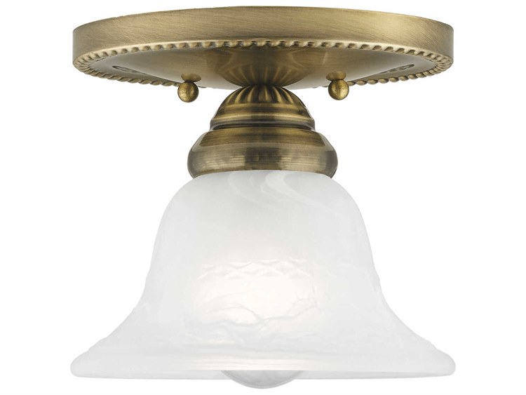Photos - Chandelier / Lamp Livex Lighting Edgemont 1-Light Antique Brass White Glass Bell Semi Flush Mount 1530-01
