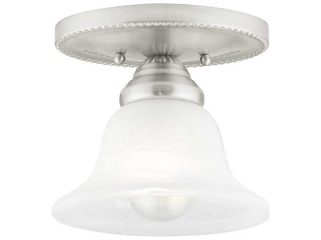 Livex Lighting Edgemont 1-Light Brushed Nickel White Glass Bell Semi Flush Mount