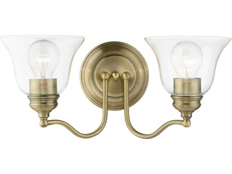 Livex Lighting Moreland 2-Light Antique Brass Glass Vanity Light