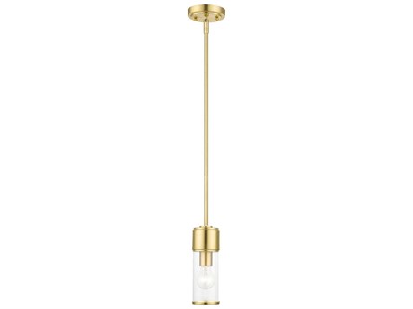 Livex Lighting Quincy 1-Light Satin Brass Glass Cylinder Mini Pendant