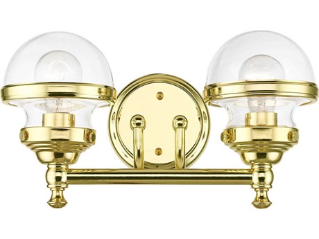 Livex Lighting Oldwick 2-Light Polished Brass Glass Vanity Light