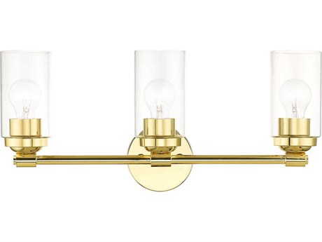 Livex Lighting Whittier 3-Light Polished Brass Glass Vanity Light