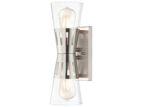 Livex Lighting Bennington 2-Light Brushed Nickel Glass Wall Sconce
