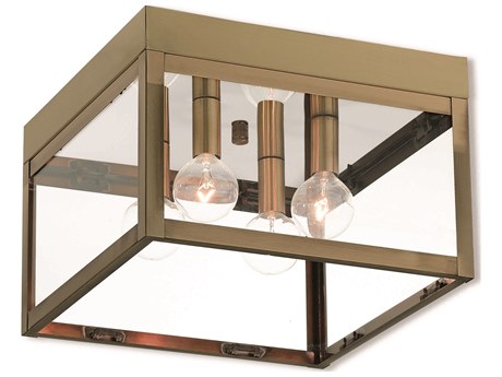 Livex Lighting Nyack 4-Light Antique Brass Glass Flush Mount