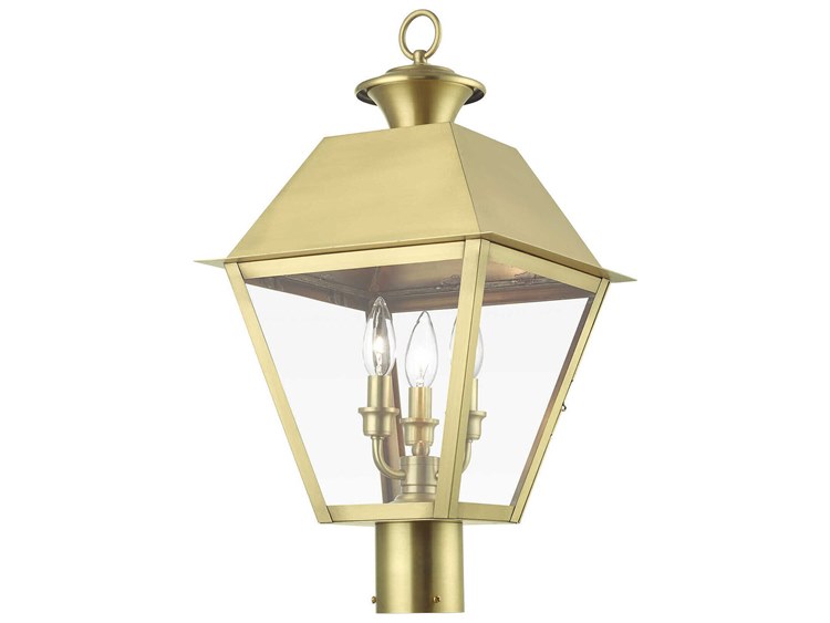 Livex Lighting Wentworth 3-Light Outdoor Post Natural Brass 2