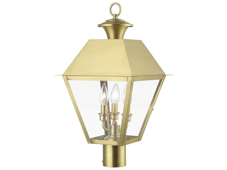 Livex Lighting Wentworth 3-Light Outdoor Post Natural Brass 3