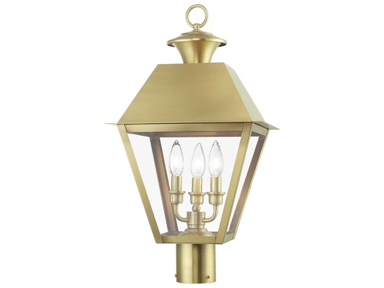 Livex Lighting Wentworth 3-Light Outdoor Post Natural Brass 4
