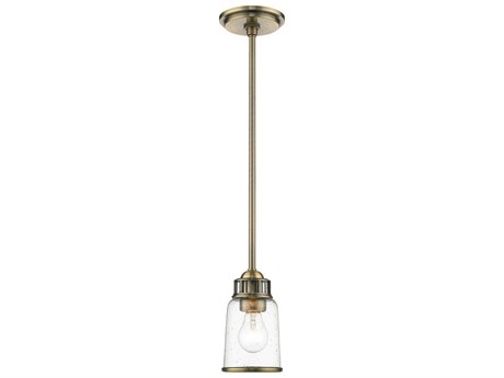 Livex Lighting Lawrenceville 1-Light Antique Brass Clear Glass Bell Mini Pendant