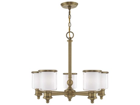Livex Lighting Middlebush 5-Light Antique Brass Glass Cylinder Chandelier