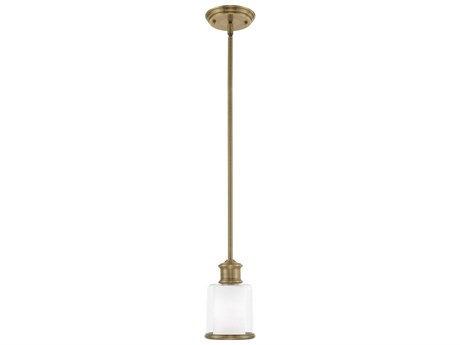 Livex Lighting Middlebush 1-Light Antique Brass Nickel Glass Cylinder Mini Pendant