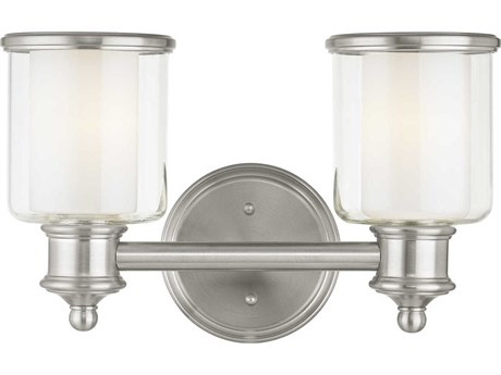 Livex Lighting Middlebush 2-Light Brushed Nickel Glass Vanity Light