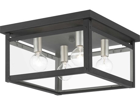 Livex Lighting Milford 4-Light Black Brushed Nickel Glass Flush Mount