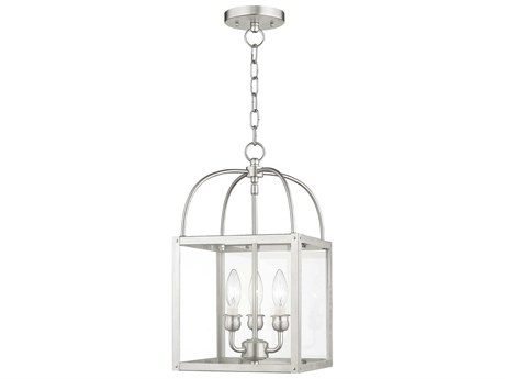 Livex Lighting Milford 3-Light Brushed Nickel Glass Candelabra Lantern Chandelier