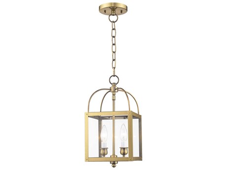 Livex Lighting Milford 2-Light Antique Brass Glass Lantern Semi Flush Mount