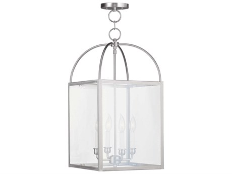 Livex Lighting Milford 4-Light Brushed Nickel Glass Candelabra Lantern Chandelier
