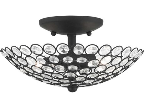 Livex Lighting Cassandra 2-Light Black Crystal Bowl Semi Flush Mount