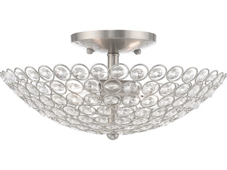 Livex Lighting Cassandra 2-Light Brushed Nickel Clear Crystal Bowl Semi Flush Mount