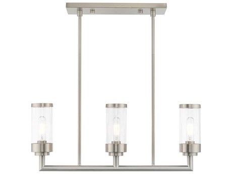 Livex Lighting Hillcrest 3-Light Brushed Nickel Glass Cylinder Island Pendant
