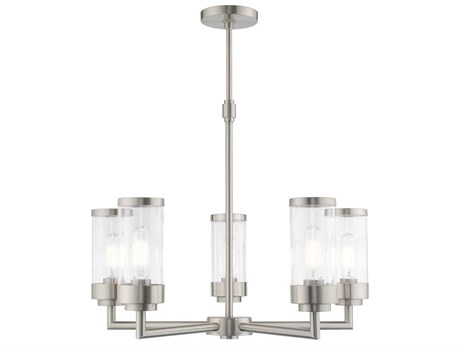 Livex Lighting Hillcrest 5-Light Brushed Nickel Clear Glass Cylinder Chandelier