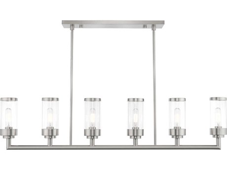 Livex Lighting Hillcrest 6-Light Brushed Nickel Glass Cylinder Island Pendant