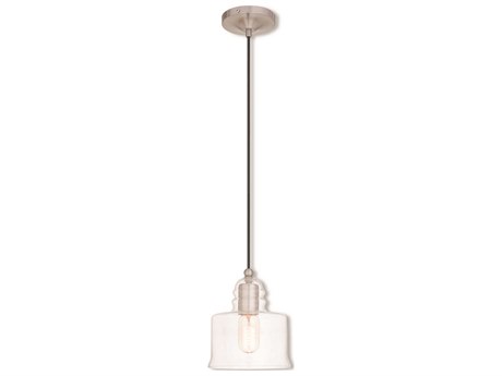 Livex Lighting Art Glass 1-Light Brushed Nickel Drum Mini Pendant
