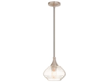 Livex Lighting Art Glass 1-Light Brushed Nickel Clear Mini Pendant