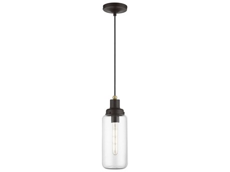Livex Lighting Oakhurst 1-Light Bronze Antique Brass Glass Cylinder Mini Pendant