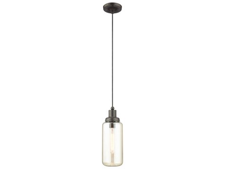 Livex Lighting Art Glass 1-Light English Bronze Clear Cylinder Mini Pendant