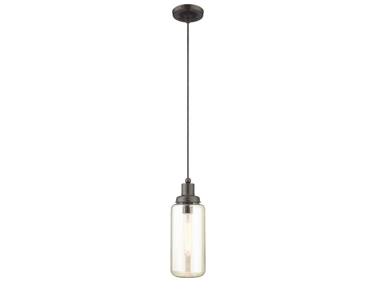 Photos - Chandelier / Lamp Livex Lighting Art Glass 1-Light English Bronze Clear Cylinder Mini Pendan