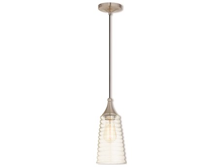 Livex Lighting Art Glass 1-Light Brushed Nickel Clear Bell Mini Pendant