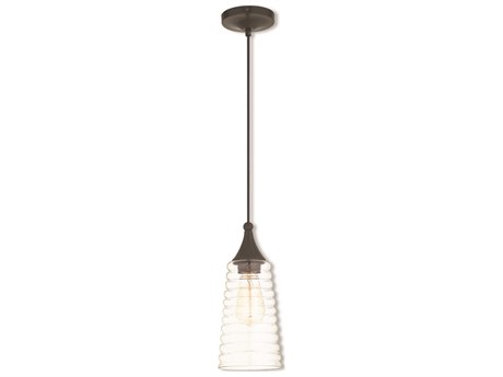 Livex Lighting Art Glass 1-Light English Bronze Clear Bell Mini Pendant