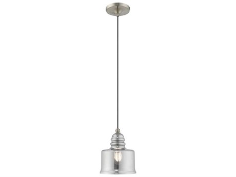 Livex Lighting Art Glass 1-Light Brushed Nickel Clear Drum Mini Pendant