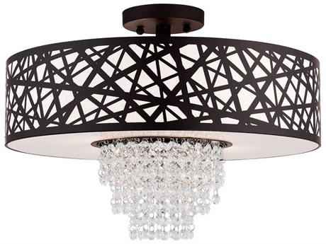 Livex Lighting Allendale 4-Light Bronze Crystal Drum Semi Flush Mount
