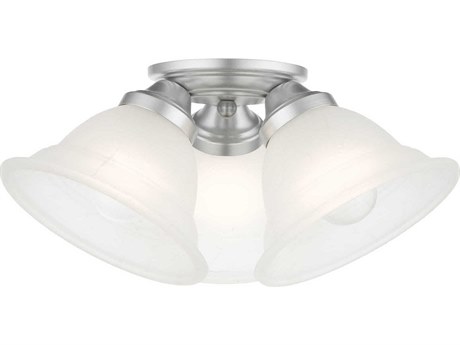 Livex Lighting Wynnewood 3-Light Painted Satin Nickel Glass Bell Semi Flush Mount