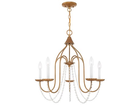 Livex Lighting Alessia 5-Light Antique Gold Leaf Crystal Candelabra Chandelier