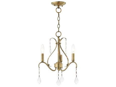 Livex Lighting Caterina 3-Light Antique Brass Clear Crystals Candelabra Chandelier